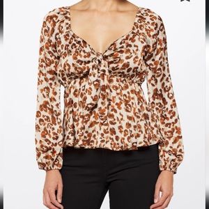 Tie Front Animal Print Blouse XSP